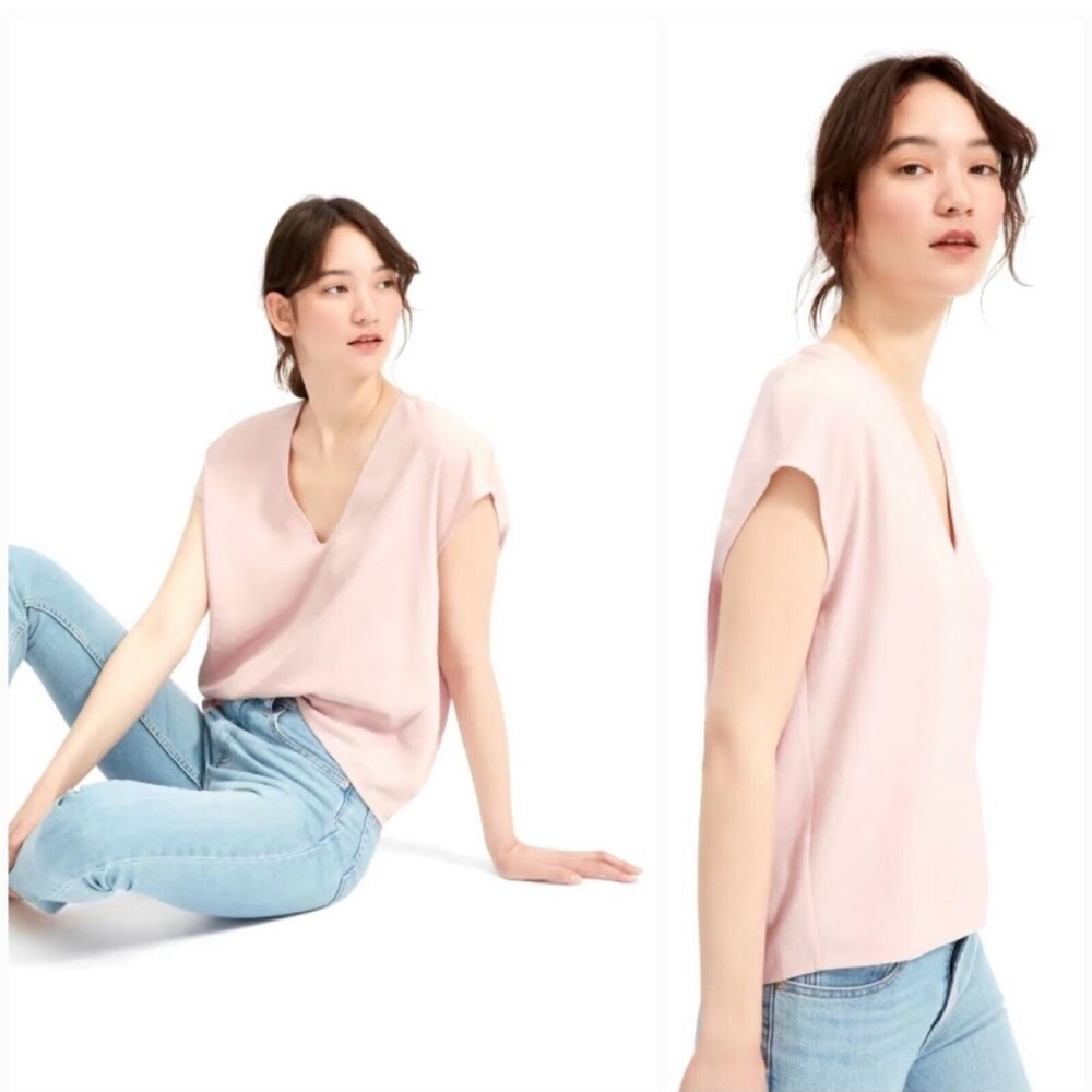 Everlane Pink V-Neck Japanese GoWeave Blouse sz 8